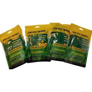 Swype Wipes Face & Body Wipes 4 Bags 30 ct ea. (120 Individually Wrapped) NEW